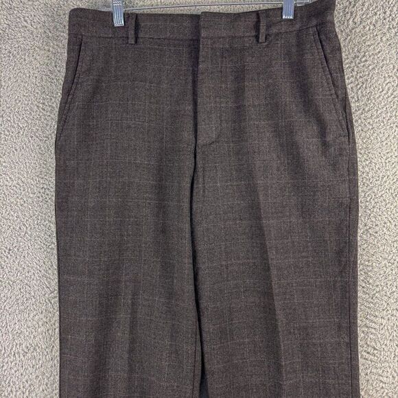 Banana Republic Dress Pants Men 34 Gray Windowpane Wool Slacks Office Work 34x31 - Picture 3 of 16
